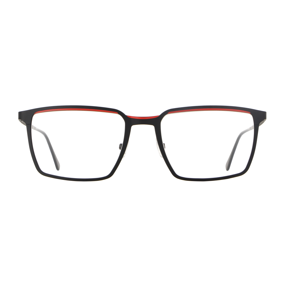 Black and red frames by Vanni: Available from prescription glasses shop in Edmonton